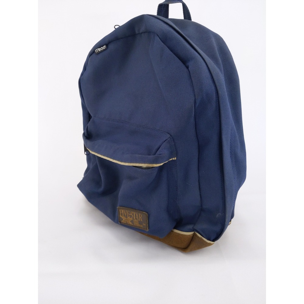Vintage 90s Y2K Mead Five Star Backpack Navy Blue Brown Suede Bottom Bag - Picture 3 of 14